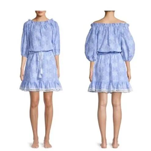 Shoshanna Swimwear Daisy Embroidered Off Shoulder Flounce Dress XS Women’s Blue