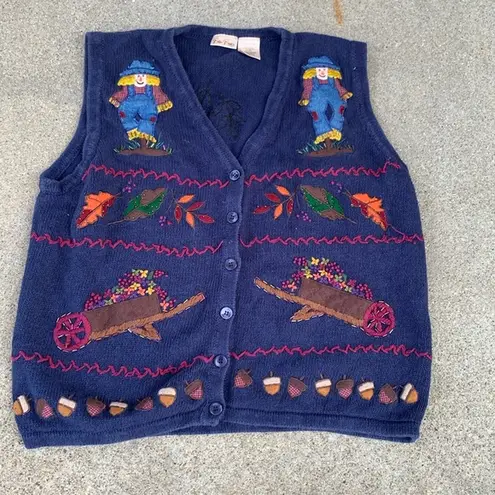 Vintage Embroidered Fall Autumn Theme Sweater Vest Size 18w/20w