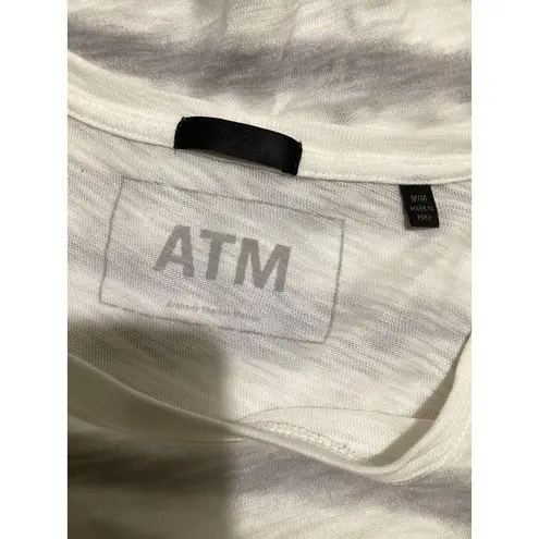 ATM Shirt Womens Medium White Gray Striped Long Sleeve Scoop Neck Lightweight