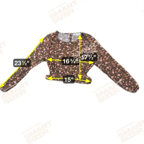 Elodie Floral Print Balloon Sleeve Blouse Navy Pink Romantic Top Size L