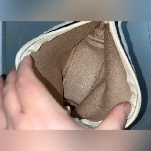 Neiman Marcus Shearling Suede Lining Makeup Bag Cream Black Designer Luxury Warm