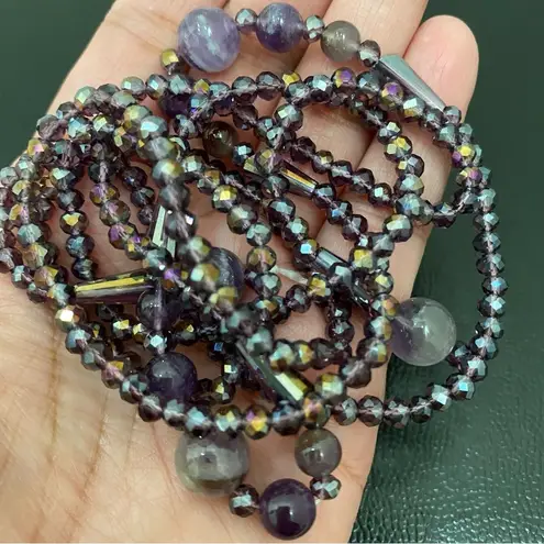 Amethyst Handmade Stone AB Purple Crystal Beads Lariat 40” Necklace