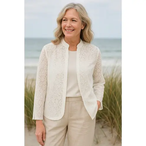 Tudor Court Women’s PM White Sheer Lace Blazer Jacket Coquette Cotfage Coastal Size undefined