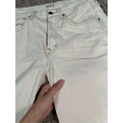 Ética Altin Loose Fit Jeans Natural Denim Mid Rise Relaxed Leg Frayed Hem 27 White