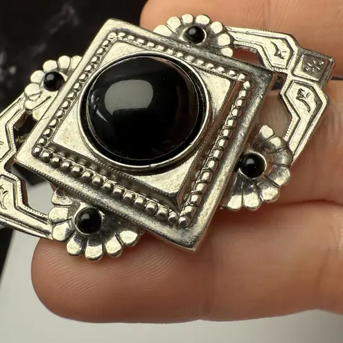 1928 Collection Black Silver Tone Brooch Pin Art deco Style