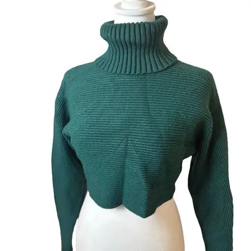 House Of Harlow 1960 Green Ribbed Turtleneck Cropped Sweater Small Holiday Party