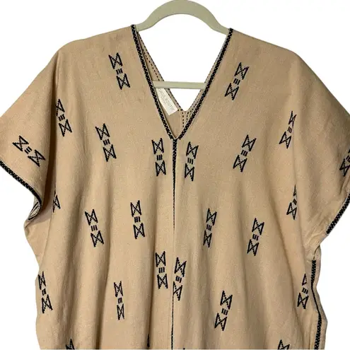 Kukul Boutik Merida Mexico Tan Kaftan Black Embroidery Artisan Artsy Aztec O/S Size undefined