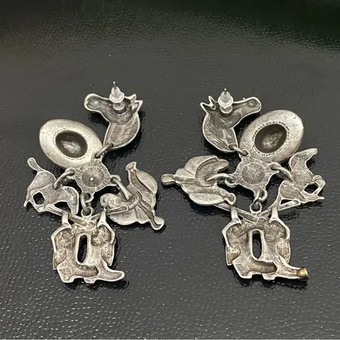 Unique Vintage Pewter Western Horse Saddle Cowboy Hat Boots Gun Charms Earrings