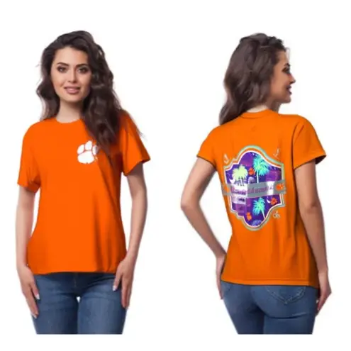 Hanes NWT Clemson University Orange Neon Palmetto Trees Short‎ Sleeve Unisex T-Shirt