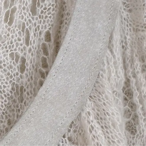 Black Sheep Ivory Boho Crochet Lace 3/4 Bell Sleeve Suede Trim Sweater Large