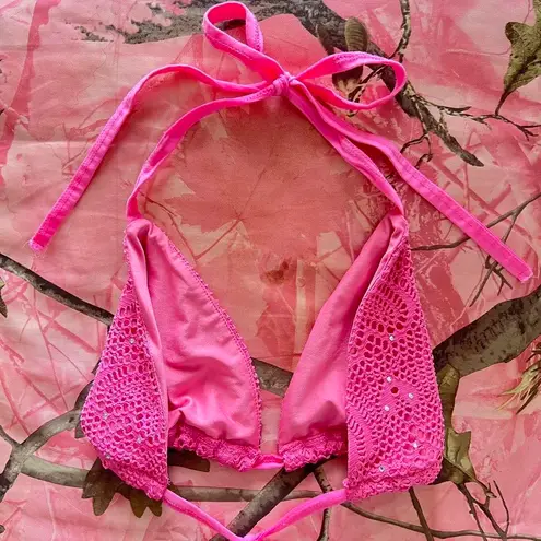 Y2K hot pink sparkly triangle bikini top