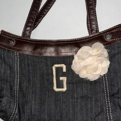 💜 Thirty One Denim Purse Bag with G Monogram & Removable Floral Flower Blue