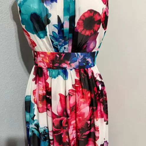Eliza J Women Multicolor Floral Print Halter Maxi Prom Bridesmaid Dress Size 12