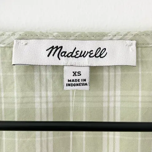 Madewell  Short Sleeve Plaid Tie-Waist Midi Dress Green/White Size XS NWT