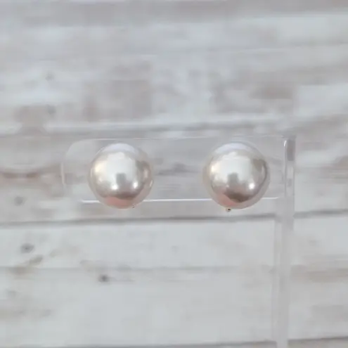 Vintage Clip On Earrings 5/8" Domed Faux Pearl Stylish & Elegant