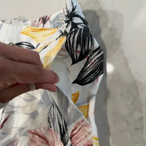 C&C California 100% Linen Tropical Floral Wide Leg Flowy Cropped Pants Womens XS