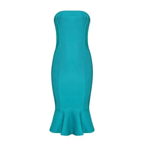Few Moda ✨ Cocktail Strapless Bondage Ruffle Trim Blue Sz Small Dress✨