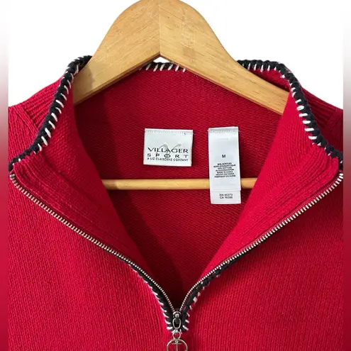 Villager Sport Women’s Fisherman Nautical Americana Quarter Zip Flag Sweater M