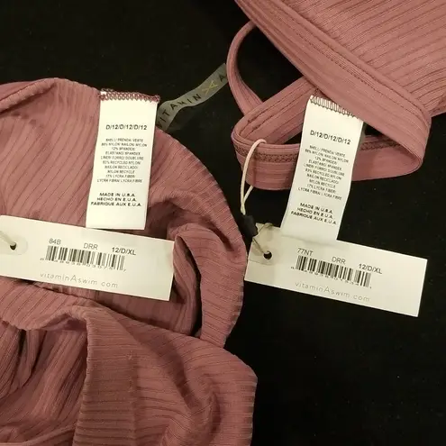 Vitamin A ππ Rose Rib Bikini Set Moss Top + Carmen Bottom 12 D XL NWT