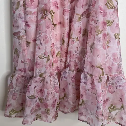 Arula Xquisite You Dress Womens XL Pink Floral Puff Sleeve Midi Ruffle Spring