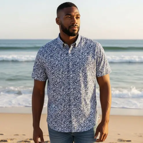 Good Man Brand Blue Floral Cotton Button Down Shirt Size Large