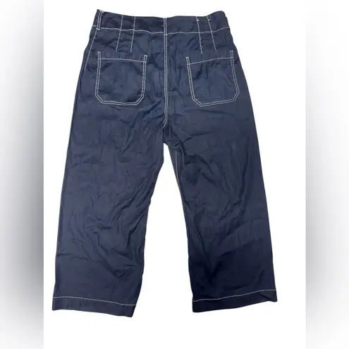 Maeve Anthropologie x The Colette Contrast-Stitch Linen Crop Wide-Leg Pants