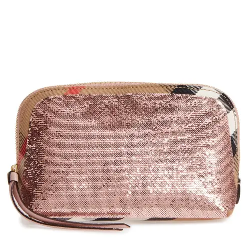 Burberry NWT  Bridle Sequined Medium Pouch, Metallic Pink/Check - Image 2