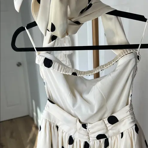 Retro Polka Dot Bubble Midi Dress Convertible Straps in Cream Black Size S White