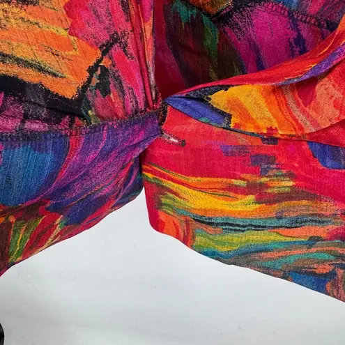 MA Studio Wrap Top Womens L/XL Multicolor Abstract Print Vintage 90s Art to Wear Red Size L