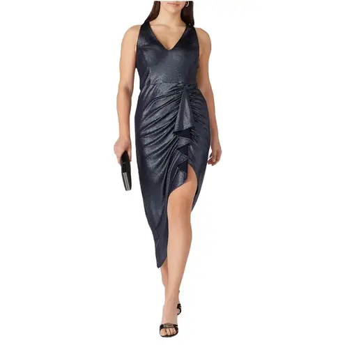 Aidan AIDAN MATTOX Draped Dress Women's 4 Gunmetal Asymmetrical Sleeveless RTR Gray