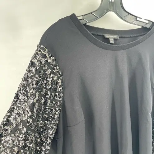 Lane Bryant  Womens Pullover blouse shirt Embroidered Metallic sequins Black Size