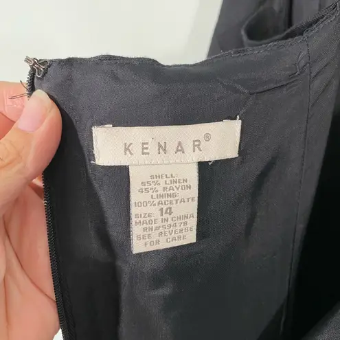 Kenar Vintage Black with Floral Embroidery Linen Blend Halter Maxi Dress Size 14