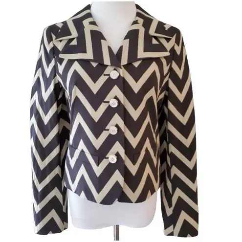 Escada Chevron Notch Lapel Jacket
Blazer Black Tan Size 34 USA 4