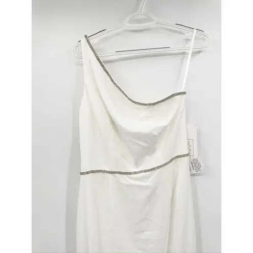 Mac Duggal 49564 White One Shoulder Rhinestone Trim Evening Dress Size 8 NWT