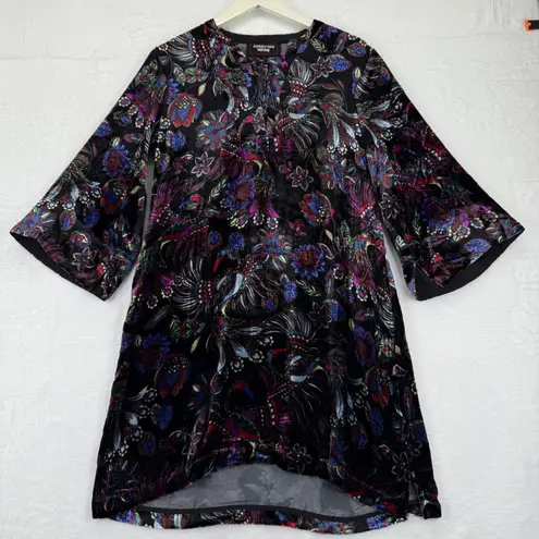 Johnny Was WORKSHOP Black Floral Velvet Kimono Dress Tie Front Size S