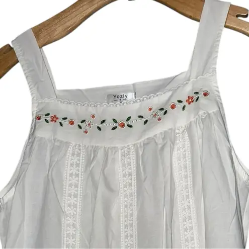 Yozly NWT Women’s Size S White Cotton Embroidered Neck Long Night Gown Dress