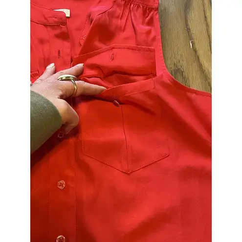 J Jill Button Up Shirt Size 0 Sleeveless Lightweight Beach Travel Preppy Womens Red