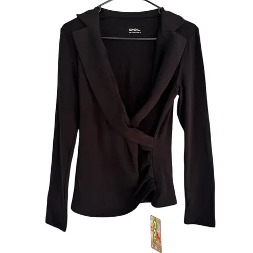 NWT OGL Collared Surplice Top ProWarm Eco Mousse Black Size Medium