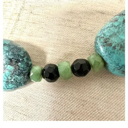 Sterling silver turquoise jade and onyx chunky artisan necklace Blue