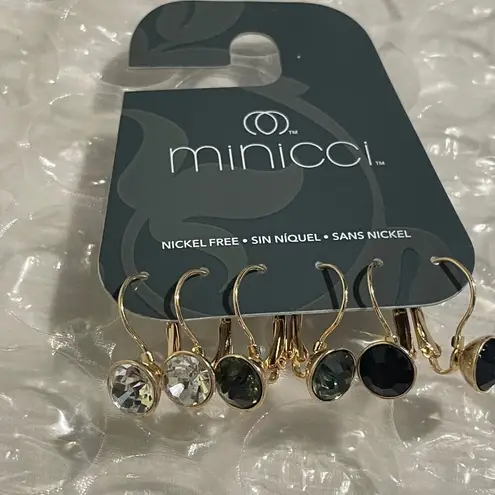 Minicci  Earrings 3 Pair of Gold Tone Dangle Leverback Faux Gemstone