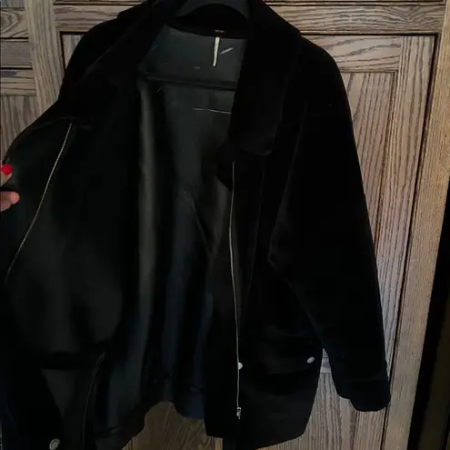 Free People  Lindsay Black Faux Fur Sherpa Leather Coat Moto Jacket Zip Large