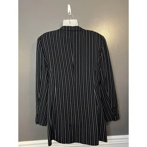 Escada Elements Blazer Jacket Womens 40 Black Pinstripe Wool Silk Made Italy Size L