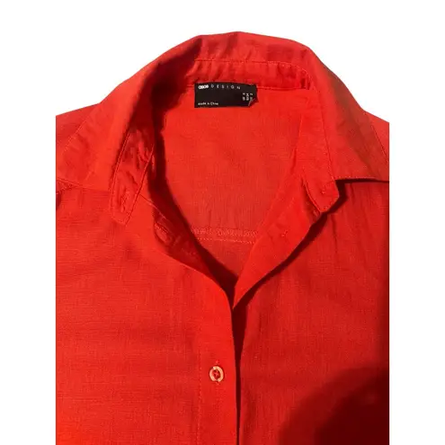 ASOS DESIGN Womens Orange Linen Blend Button Down Long Sleeve Shirt Top Size 2