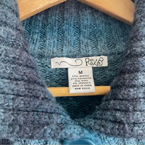 RXB Blue Cardigan Buttoned Sweater with Dramatic Collar Size Medium ombre