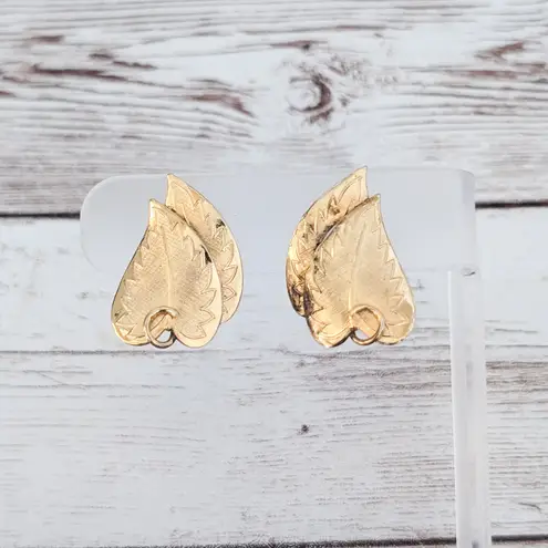 Vintage Clip On Earrings Leaf Duo