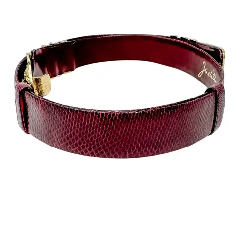 Judith Leiber vintage Lion's Head belt burgundy red leather & gold adjustable OS