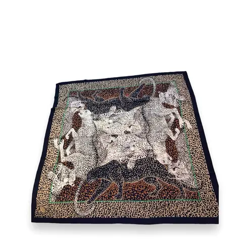 Michii moon for Sanyo oversized large animal printed art silk scarf Black