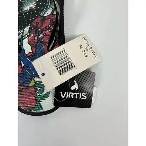 Virtis Women's Flip Flops Black Tattoo Rose Bird Heart Sandal Size M 7/8