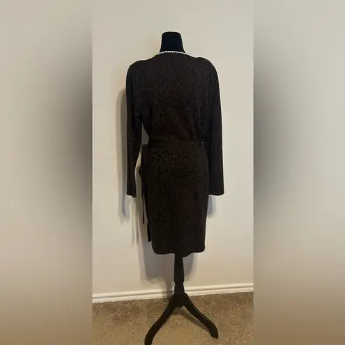 Nina Leonard Chocolate Animal Print Long Sleeve Dress