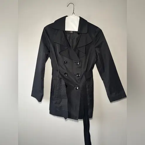 London Fog Women's Black Double-Breasted Belted Collared Trench Size Small
